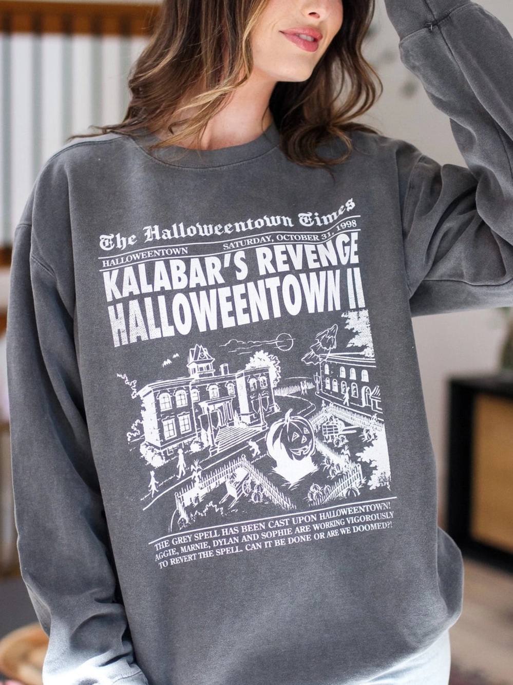 Gray Halloweentown Graphic Crewneck Sweatshirt - Girl Tribe Co.